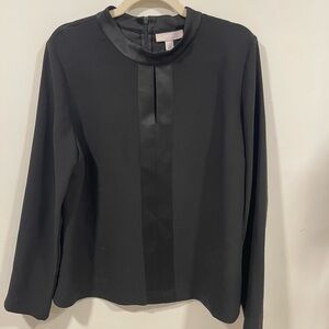 Elegant Black Satin-Trim Blouse